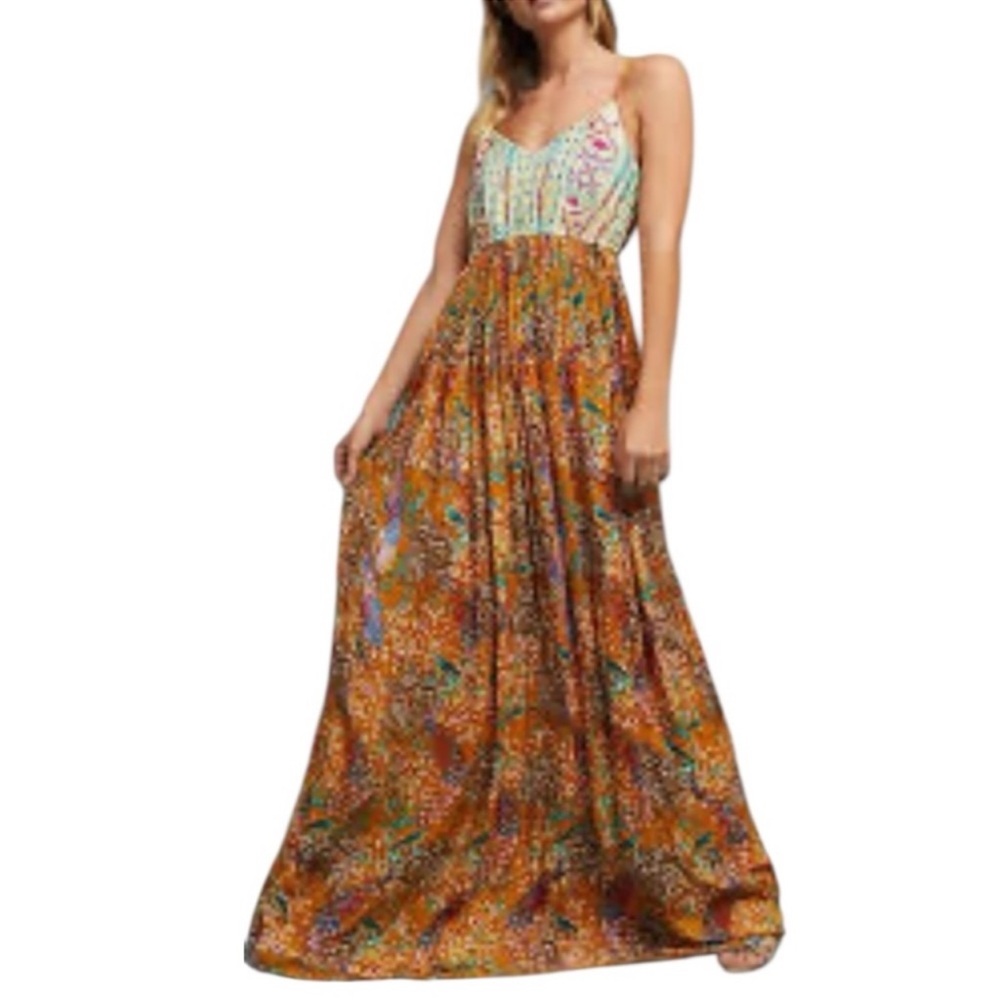 Raga × Anthropologie Parkland Maxi Boho Embroidered Maxi Dress Size XS PTP 16”